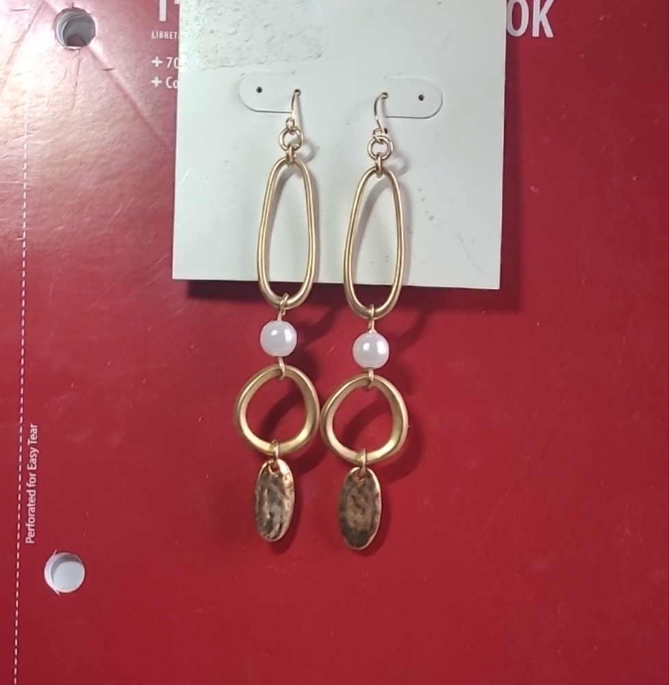 Gold and White Hoop Earrings with Pearl Accent